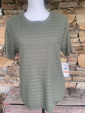 Alfred Dunner Olive Green Crewneck Textured Knit Sweater